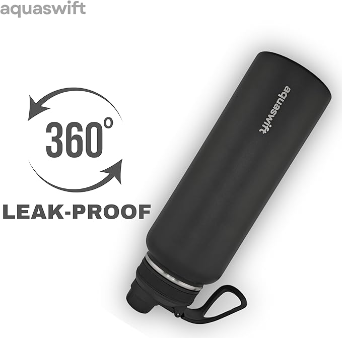 core - Sports Water Bottle - Gym & Outdoor Bottles, Double Wall, 40 oz, Black - Vacuum Insulated Stainless Steel - With 3 Lids, Straw, Spout and Handle Lid.