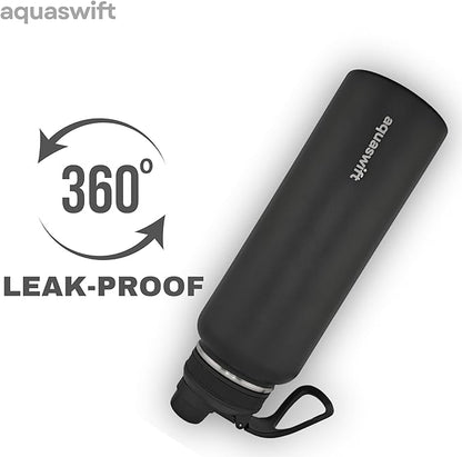 core - Sports Water Bottle - Gym & Outdoor Bottles, Double Wall, 40 oz, Black - Vacuum Insulated Stainless Steel - With 3 Lids, Straw, Spout and Handle Lid.