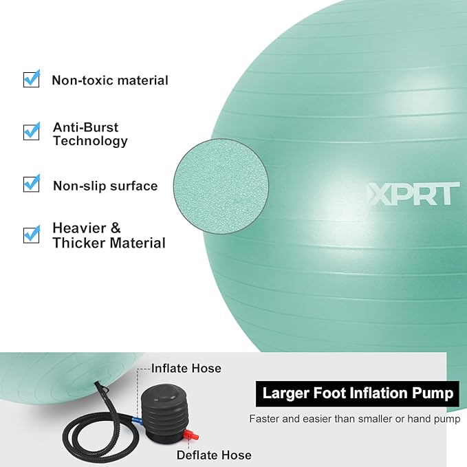 XPRT Fitness Exercise Ball (55/65/75cm) - Yoga Ball for Home Gym Workout, Physical Therapy, Balance, Stability Training - Office Ball Chair with Quick Pump (5 Colors)