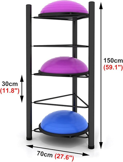 Ball Storage Organizer Rack Yoga Mat Holder Freestanding Half Yoga Balls Rack, Indoor Gyms Studio Fitness Class Steel Half Ball Balance Trainer Organizer Stand, Holds (5 Tiers)