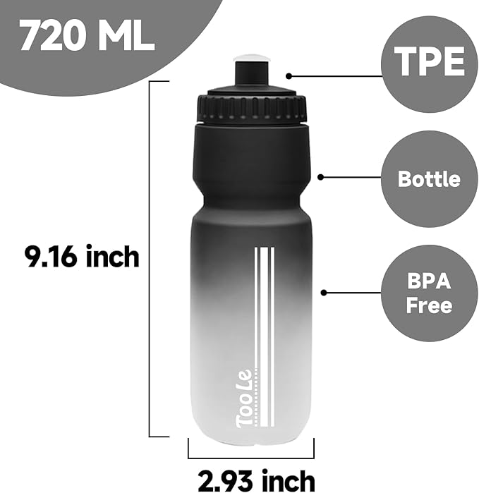 2 Pack Bike Water Bottle, Squeeze Water Bottle Leakproof BPA Free with Capacity Scale w/Pull Top Lid, Reusable, for Bicycle, Gym,Camping, Hiking 24oz