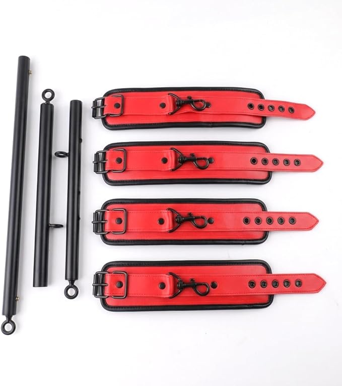 Heavy Duty Stainless Steel Expandable Spreader Bar with 4pcs PU Black--Pink Skull Pattern Detachable Adjustable Straps,Workout Bar for Home Indoor Gym Training Kit