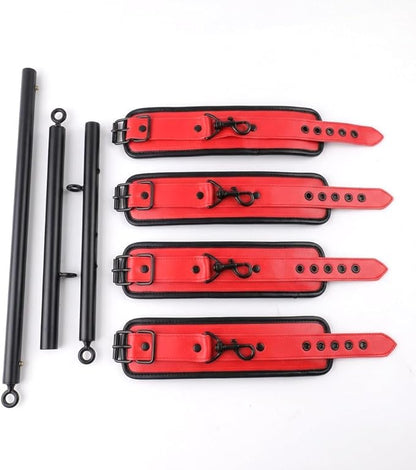 Heavy Duty Stainless Steel Expandable Spreader Bar with 4pcs PU Black--Pink Skull Pattern Detachable Adjustable Straps,Workout Bar for Home Indoor Gym Training Kit