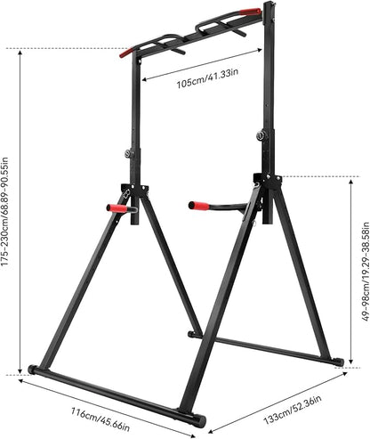 Triangular Pull Up Bar for Home Gym, Adjustable Height 5.74 to 7.55 FT, 440LBS Capacity Foldable Dip Station, Strength Training Equipment for Full Body Workout, Chin Up Bar for Home Use