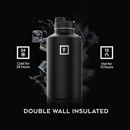 IRON °FLASK Camping & Hiking Hydration Flask with Spout, Wide Mouth Insulated Stainless Steel Sports Water Bottle - 64 oz Bubble Gum