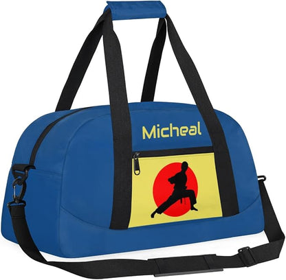 Personalized Martial Art Bag Duffel Bag for Boys Girls, Custom Taekwondo Karate Bag for Travel Weekender Practice Blue