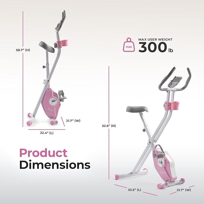 Sunny Health & Fitness Smart Folding X-Bike, Portable Compact Exercise Bike for Indoor Cycling Workout, Home Cardio Training Machine, Free SunnyFit App Bluetooth Connect