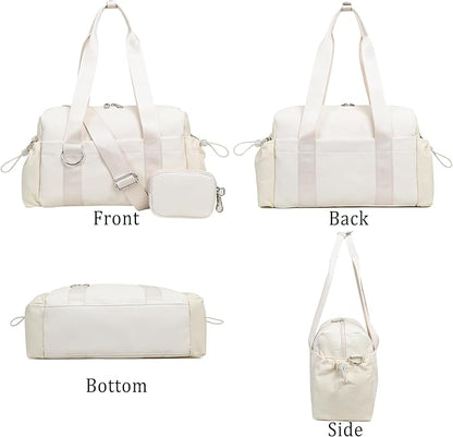Everyday Mini Gym Bag for Women 2.0, Small Tote with Zipper Compartment Waterproof Travel Duffle Cute Handbag Workout Carry On with Removeable Shoulder Strap & Coin Wallet Easy to Clean - Beige