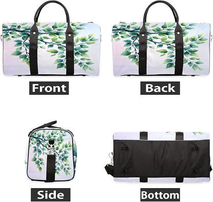 Travel Duffel Bag Flowers Leaves Butterfly Sport Tote Gym Bag Waterproof Foldable Carryon Weekend Overnight Training Handbag Sports Duffle Bags for Women Men Boys Girls