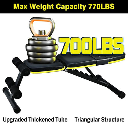 Adjustable Weight Bench, Foldable Workout Benches for Home Gym, 10 Backrest Position Exercise Bench for Strength Training, Upgraded Thickened Steel Support Max Capacity 700LBs