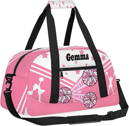 Personalized Sports Cheer Duffel Bag, Custom Sport Gym Bag Large Compartment Cheerleaders Dance Bag Weekender Bags Travel Training Bag for men, Pink CHEER with Stars