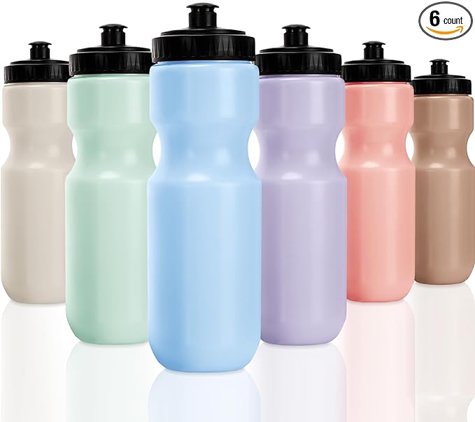 Nitial 24 Pcs Sports Water Bottles Bulk 22 oz Squeeze Reusable Sports Water Bottles Blank Plastic Water Bottles with Pull Top Cap for Adults Sports Fitness Bike, Dishwasher Safe
