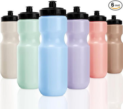 Nitial 24 Pcs Sports Water Bottles Bulk 22 oz Squeeze Reusable Sports Water Bottles Blank Plastic Water Bottles with Pull Top Cap for Adults Sports Fitness Bike, Dishwasher Safe