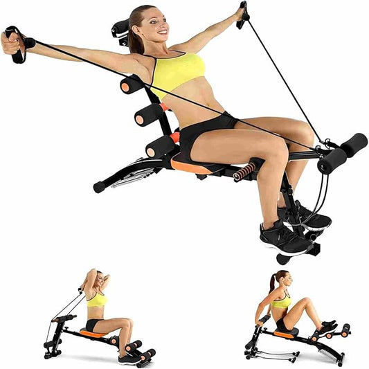 6in1 Ab Trainer Machine, Adjustable Workout Bench for Home Gym with Resistance Bands & Preacher Pad, Multi-Functional Foldable Sit Up Bench for Abs, Full Body Strength Training