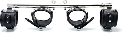 Heavy Duty Stainless Steel Expandable Spreader Bar with 4pcs PU Black--Pink Skull Pattern Detachable Adjustable Straps,Workout Bar for Home Indoor Gym Training Kit