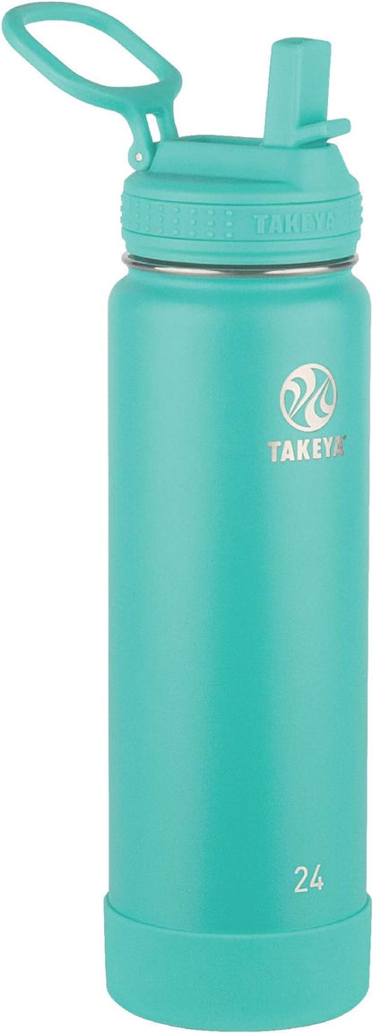 Takeya 24 oz Actives Stainless Steel Water Bottle with Straw Lid – Leakproof, Double-Wall Insulated, Keeps Drinks Cold 24 hrs/Hot 12 hrs, BPA-Free, Powder-Coated, Gym & Travel, Teal