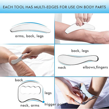 Gua Sha Scraping Massage Tools Set, Stainless Steel Guasha Tools, Muscle Scraper for Soft Tissue Therapy (7 Pcs)