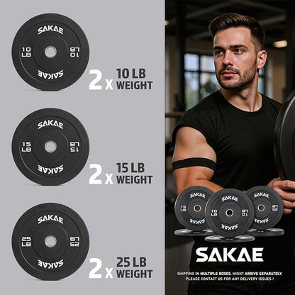 SAKAE Olympic Rubber Bumper Plates, 2-Inch Weight Plate Set with Steel Hub, Ideal for Weightlifting, CrossFit, Strength Training & Home Gym Workout, Available in Single, Pair & Sets, Multiple Sizes