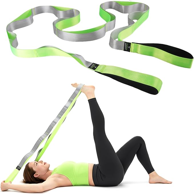 TAVIEW Yoga Strap for Stretching – Stretch Band with 12 Loops –Multi-Grip Pilates Hamstring Stretcher Belt – Physical Therapy Equipment for Best Flexibility