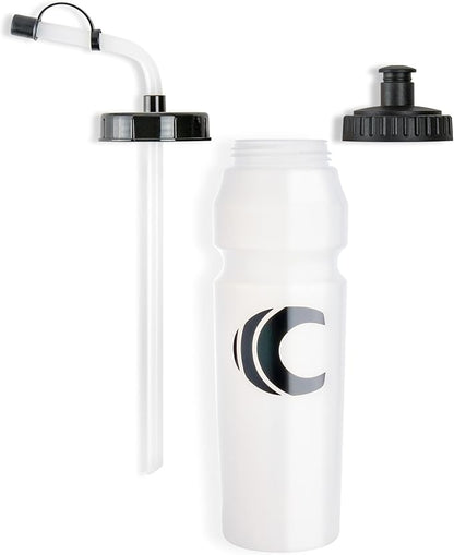 Cannon Sports 1 Liter Sports Water Bottle, BPA-Free, 34 Oz Capacity, Large Mouth, 2 lids (Straw and Squeeze), Great For Helmet Sports Such As Hockey, Lacrosse, Football, Boxing (Clear)