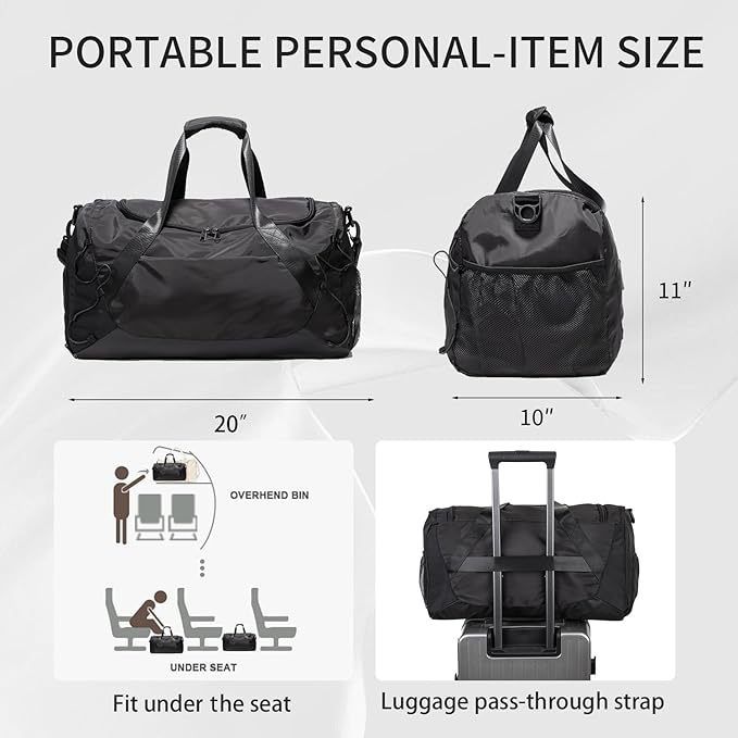 Gym Bag for Women Men Duffle Bag for Travel with Shoes Compartment and Wet Pocket Small Carry on Weekender Bags for Sports Overnight Fitness Yoga Dance Workout Swimming Hospital Tote (Black)