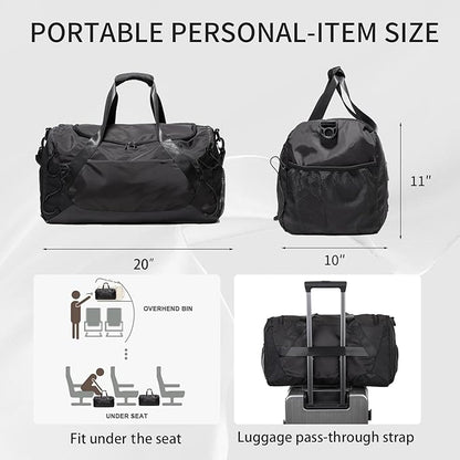 Gym Bag for Women Men Duffle Bag for Travel with Shoes Compartment and Wet Pocket Small Carry on Weekender Bags for Sports Overnight Fitness Yoga Dance Workout Swimming Hospital Tote (Black)
