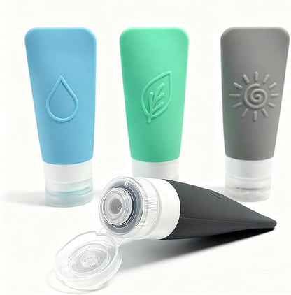 20-Piece Silicone Travel Bottles Set – TSA Approved Leakproof Toiletry Kit with Flat Easy-Squeeze Bottles, Tactile Icons, Cream Jars, Pump & Spray, Cleaning Brush