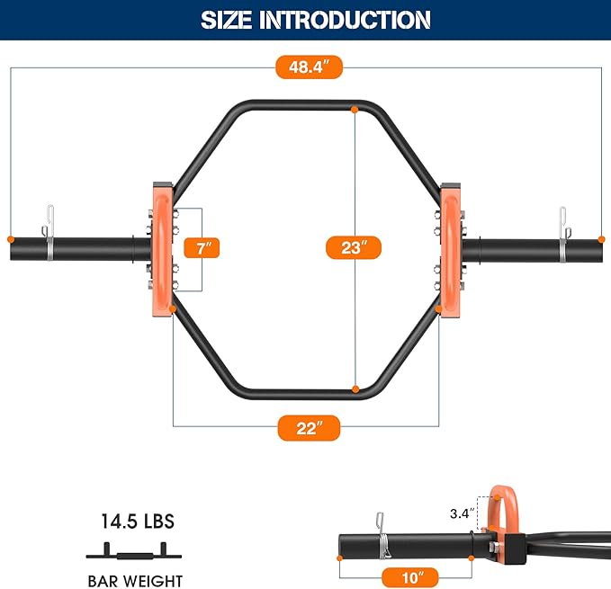 Hex Trap Bar 2-Inch Olympic Weightlifting Barbell,48.6" Deadlift Bar for Squats,Shrugs,Push-Ups,400Lbs Weight Capacit Suitable Home Gym Equipment Workouts for Beginners,Women,Men-Multiple Colors