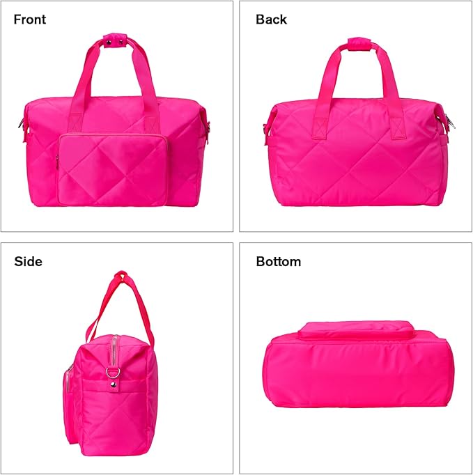 Hot Pink Gym Bag for Women, 18 Inch Lightweight Puffy Carry On Duffel Bag for Travel Sports Yoga, Water Resistant
