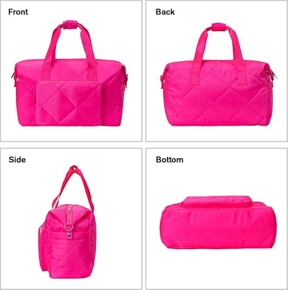 Hot Pink Gym Bag for Women, 18 Inch Lightweight Puffy Carry On Duffel Bag for Travel Sports Yoga, Water Resistant