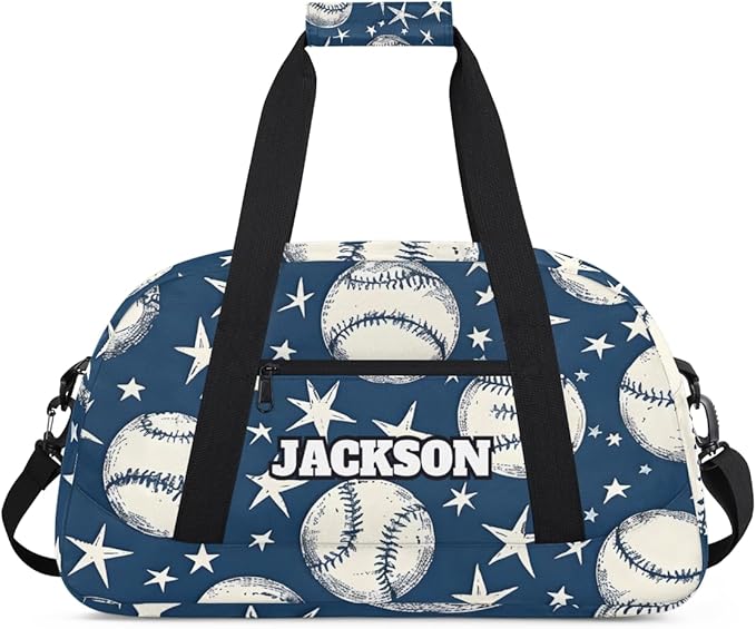 Personalized Baseball Gym Duffel Bags for Kids Boys with Custom Name Travel Sport Training Bags for Overnight Weekender, Blue