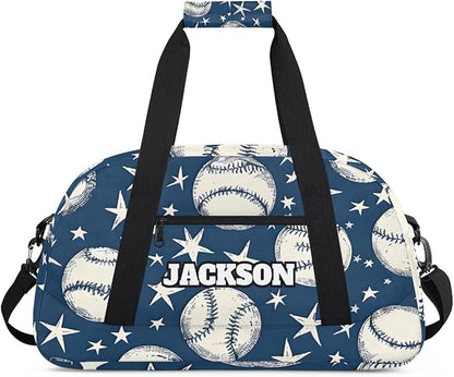 Personalized Baseball Gym Duffel Bags for Kids Boys with Custom Name Travel Sport Training Bags for Overnight Weekender, Blue