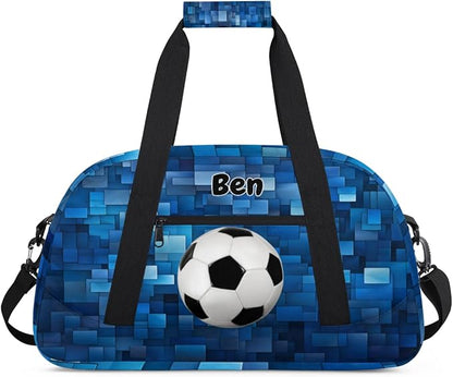 Personalized Gym Duffel Bag for Boys - Customized Training, Cheer, Travel & Overnight Bag - Blue Geometric Pattern