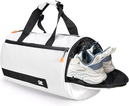 C&F BOGMOST Small Gym Bag for Women & Men,Small Lightweight Duffel Bag Carry On Bags Mini Duffel Travel Bag Waterproof Sports Bags for Workout/Sport/Travel, White,with Shoes Compartment