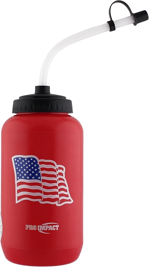 Pro Impact Squeezable Water Bottle Bendable Long Straw - LDPE BPA Free Plastic - Hydration for Baseball Hockey Gym MMA Yoga Boxing Cycling Softball Football Lacrosse (35.5 Oz.)
