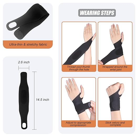 2 Pcs Ultra-Thin Wrist Brace Support for Carpal Tunnel, Pain Relief, Arthritis, Tendonitis, Elastic Wrist Wraps Right and Left Hands - Compression and Support for Fitness Enthusiasts (All Black)
