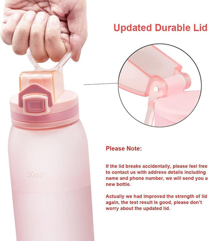 30oz Water Bottle with Time Markers and Filter, BPA Free Large Durable Portable Plastic Bottle for school (Pack of 1)