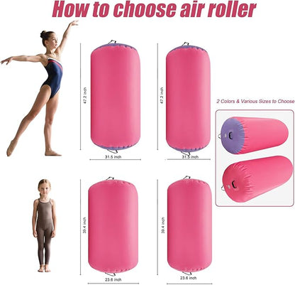 Air Roller Gymnastics Barrel Inflatable Tumbling Roller Air Mat with Electric Pump for Backhandspring Training Yoga Cheerleading Home Use Gym