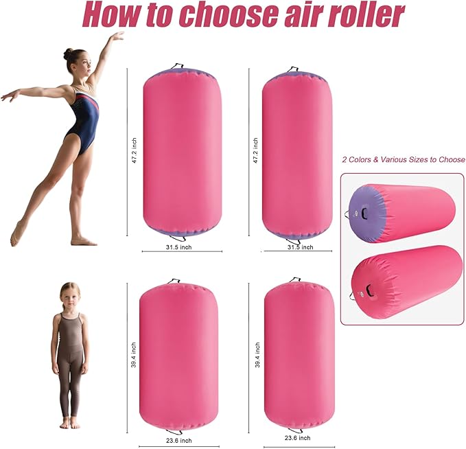 Air Roller Gymnastics Barrel Inflatable Tumbling Roller Air Mat with Electric Pump for Backhandspring Training Yoga Cheerleading Home Use Gym