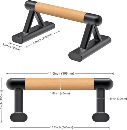 SELEWARE Wood push up bars Parallettes bars Anti-slip Handstand Bars for Calisthenics, Fitness, Floor workouts Solid Wood with Sturdy Metal Bracket, Support 600 lbs