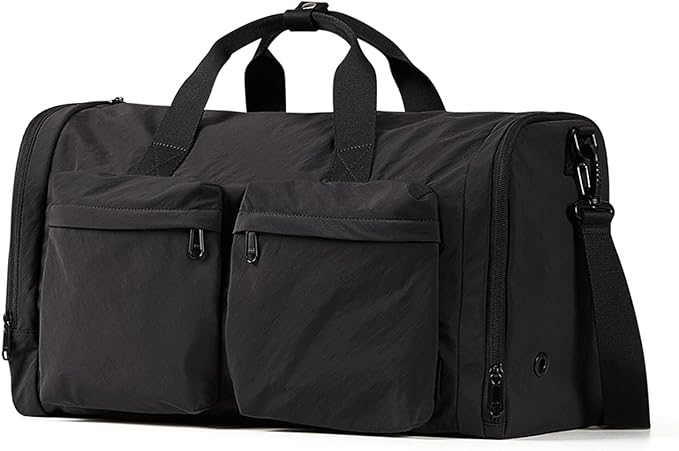 Aji Foldable Travel Duffel Bag for Women with Shoes Compartment, 3 in 1 Carry on Gym Bag with Removable Dry Wet Bag, Lightweight&Water Resistant Duffel Bag for Travel,Sports&Workout, Ink Black