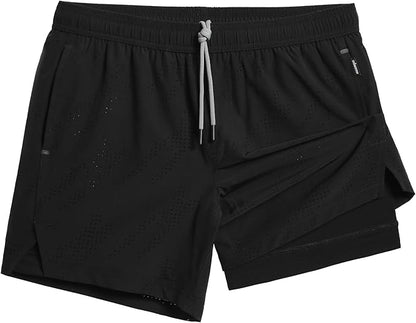 maamgic Mens Running Shorts with Compression Liner 5" Quick Dry Workout Shorts Anti-Chafe Gym Shorts 2 in 1 Athletic Shorts