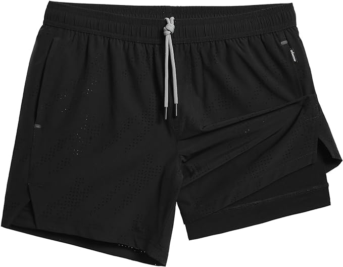 maamgic Mens Running Shorts with Compression Liner 5" Quick Dry Workout Shorts Anti-Chafe Gym Shorts 2 in 1 Athletic Shorts