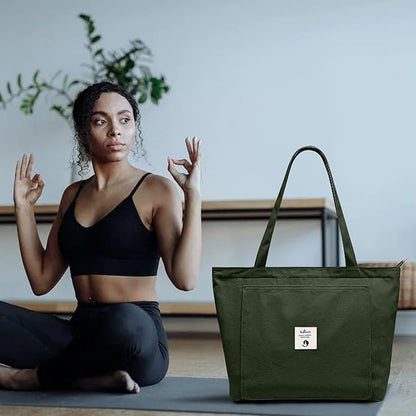 WLLWOO WLLWOO Yoga Bags for Women with Yoga Mats Bags Carrier Carryall Canvas Tote for Pilates Shoulder for Travel Office Beach Workout