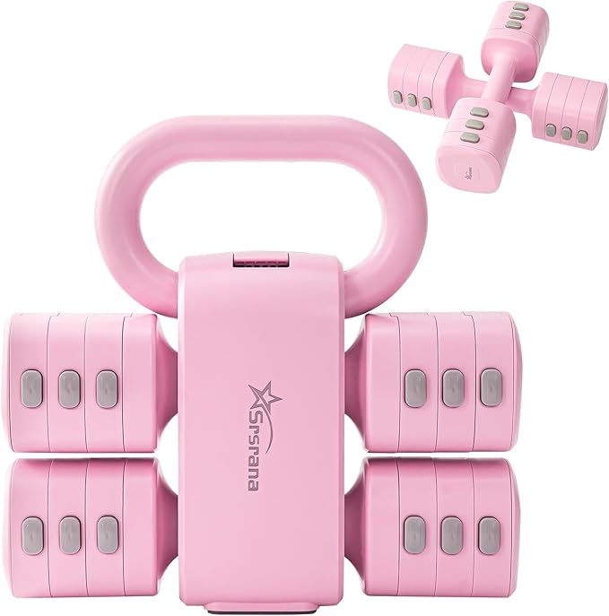 2-in-1 Adjustable Dumbbell & Kettlebell Set for Women (1.1-12.1 lbs), Quick-Change Free Weights for Home Gym, Pilates & Full Body Workout