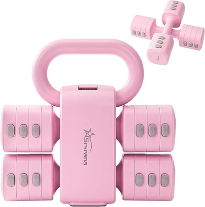 2-in-1 Adjustable Dumbbell & Kettlebell Set for Women (1.1-12.1 lbs), Quick-Change Free Weights for Home Gym, Pilates & Full Body Workout