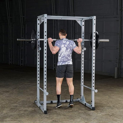 Body-Solid Powerline Adjustable Power Rack - 18-Level Strength Training Heavy-Duty Steel Frame with Safety Rods and Chin-Up Bar for Home Gym, Silver