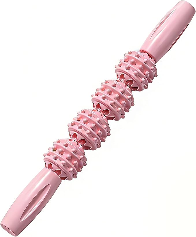 Fitness Massage Roller Stick, Muscle Relief Tool with Textured Nodules, Trigger Point Therapy Massager for Deep Tissue Recovery (Pink)