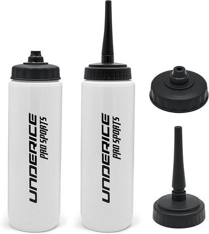 UICE Water Bottle with Straw,1 Liter Easy Squeeze Bottles for Hockey Straight Long Straw Built In Finger Grip,Sports Water Bottle for Football, Lacrosse, Boxing,Fitness-White