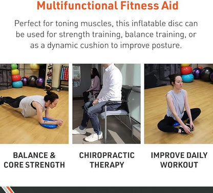 Body Sport Balance Disc - Inflatable, 13.5 in Balance Trainer - for Core Stability and Muscle Activation - Perfect for Dynamic Sitting or Standing Exercises (Black)